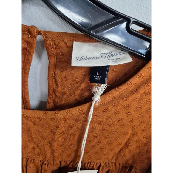 Women's Ruffle Long Sleeve Ruffle Dress - Universal Thread Brown Large - Picture 6 of 7